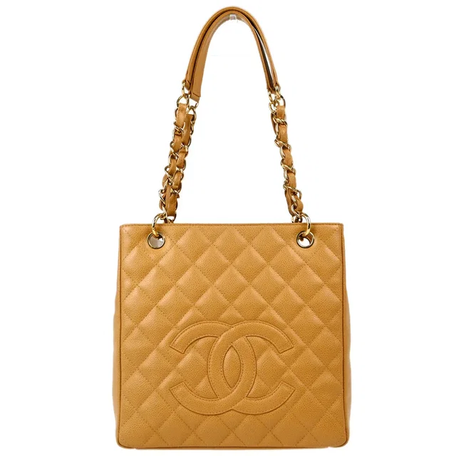 Chanel 2003-2004 Beige Caviar Petite Shopping Tote PST Tote Handbag in Beige Caviar leather from AMORE Vintage Tokyo