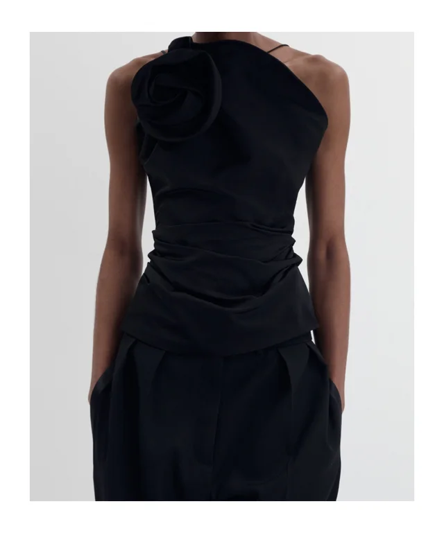 Magda Butrym Rose one-shoulder top in black, image 1 of 1 from SENSER