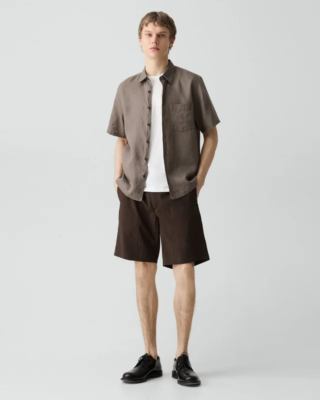 Theory Irving Short-Sleeve Shirt in Relaxed Linen in MOREL 100% Linen, photo 5 of 12 from Theory
