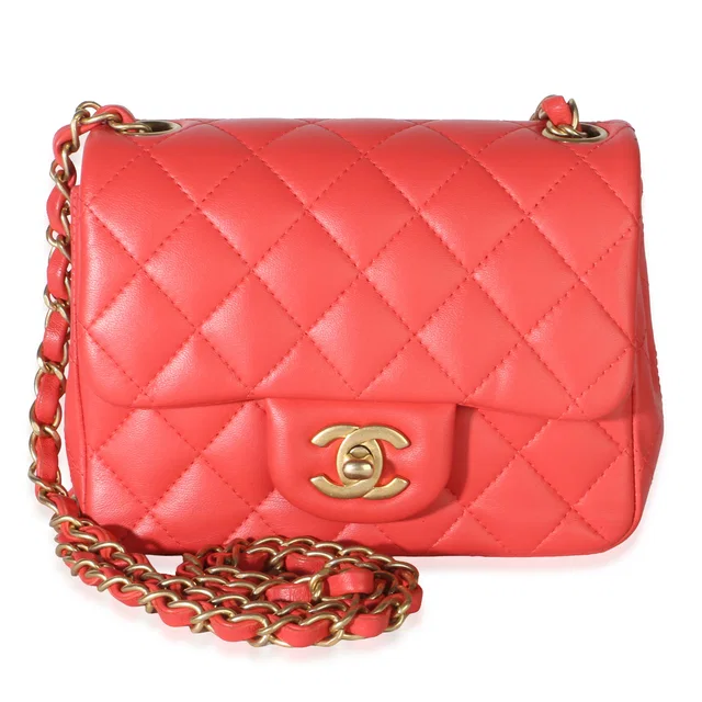 Chanel Dark Pink Quilted Lambskin Mini Square Flap Bag in Pink Lambskin from myGemma
