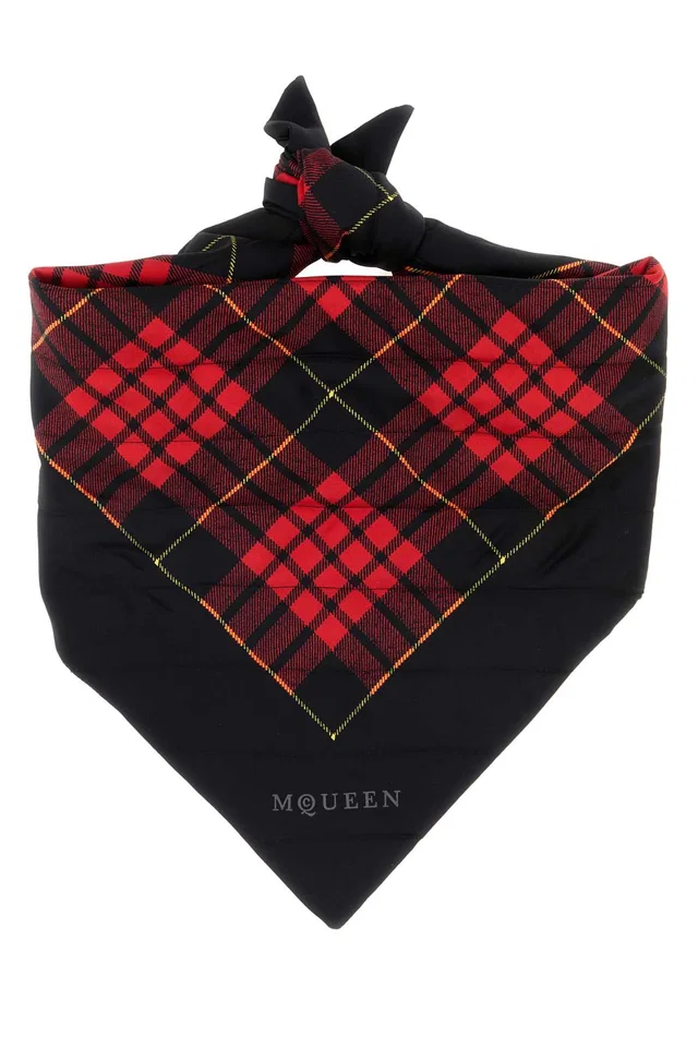 Alexander McQueen Tartan Silk Scarf — Black Exterior: Scarfs in Black Silk from HEWI