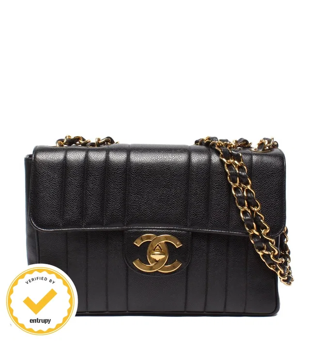 Chanel Chain Shoulder Bag Mademoiselle Classic Gold Double Single Flap Caviar in Gold Caviar leather from The Reluxe