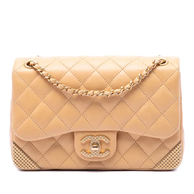 Brown Chanel Mini Quilted Calfskin Rock The Corner Flap Shoulder Bag in Brown Calfskin from Designer Revival