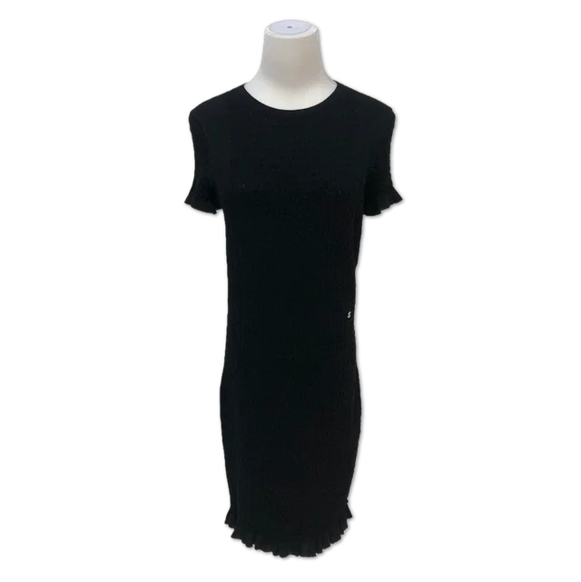 Chanel Black Smocked Ruffle-Hem Mini Dress size 36 in Black from Luxury Promise