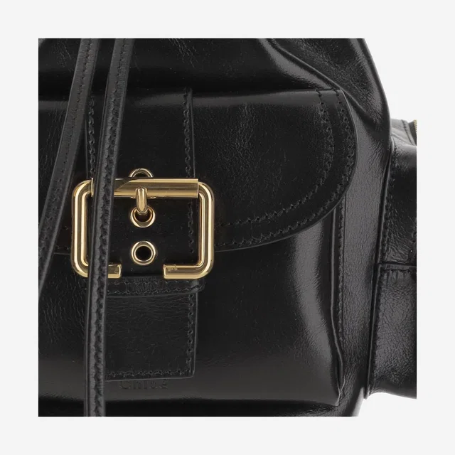 Chloé Polished Buffalo Leather Shoulder Bag — Black in Black Leather from HEWI