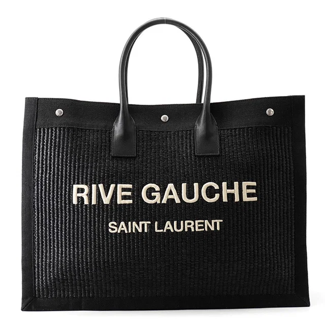 Saint Laurent Rive Gauche Tote Bag Black509415 Raffia Canvas Leather in Canvas from GALLERY RARE