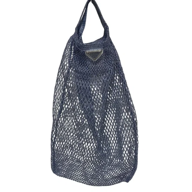 Prada Triangle Plate Mesh Mini Bag Metallic Color Light Blue in Blue from The Reluxe