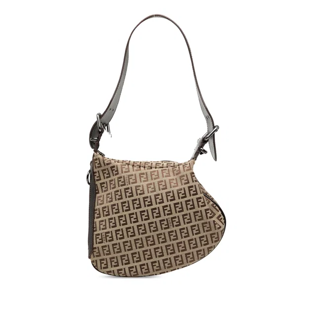 Beige Fendi Zucchino Oyster Shoulder Bag in Beige Canvas from Designer Revival