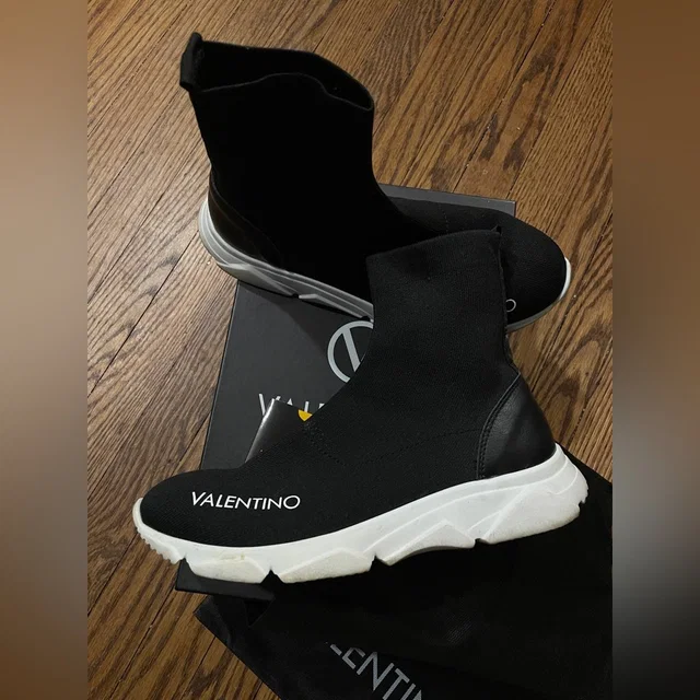 Valentino Garavani Black Sock Sneakers 7.5 in black|white Leather from Poshmark