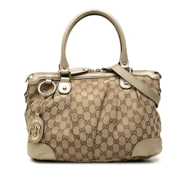 Beige Gucci GG Canvas Sukey Satchel in Beige Canvas from Designer Revival