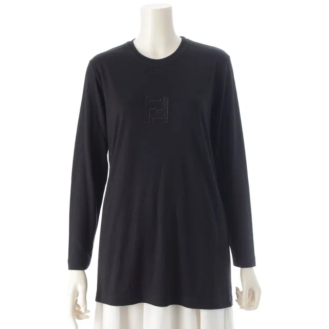 Fendi Logo Long Sleeve Top Black 40 in Black from The Reluxe