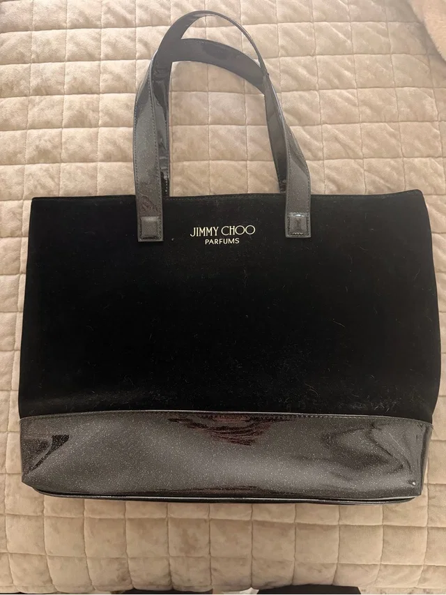 Jimmy Choo Velvet Tote With Patent Trim in black Patent leather from Poshmark