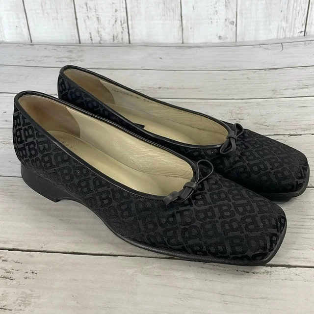 Bally Takawa Black Fabric Logo Pattern Bow Square Toe Flat in black from Poshmark