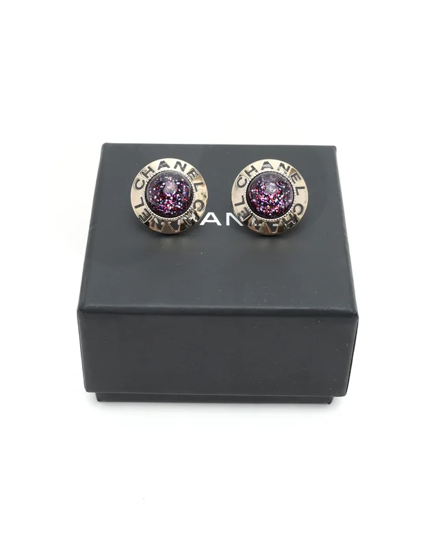 Chanel Purple Brass Round Earrings in Purple from A Retro Tale, photo 4 of 4