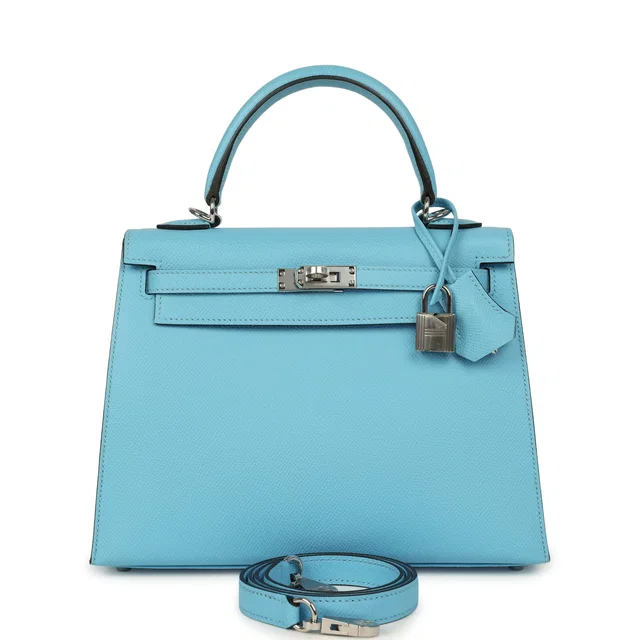 Hermès Kelly Sellier 25 Celeste Epsom Palladium Hardware in Epsom leather from Madison Avenue Couture