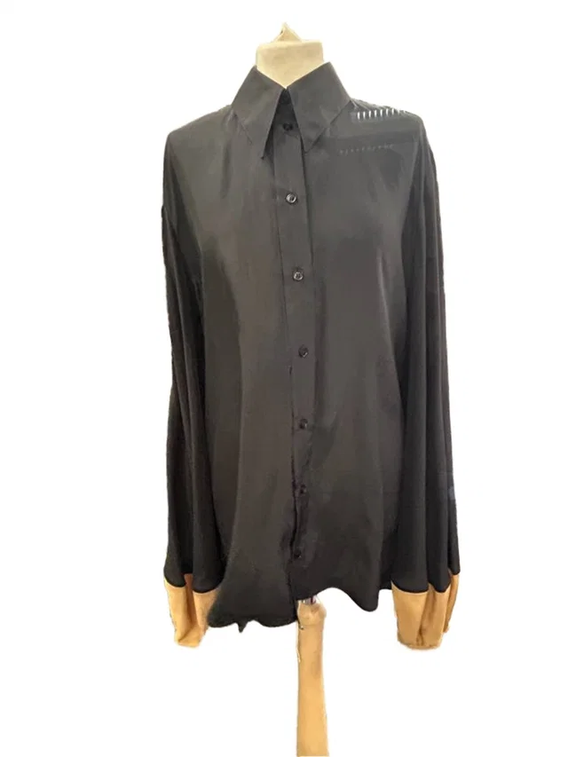 Stella McCartney 100% Silk Duo Tone Blouse Black and Camel Size: 18 in Black Silk from Oxfam Online Shop