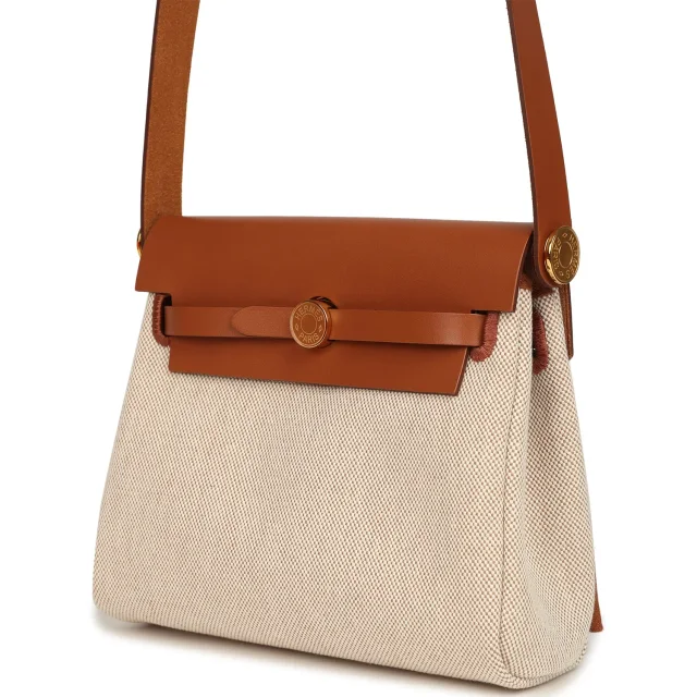 Hermès Herbag Zip 20 Mini Ecru and Beige Toile H Canvas and Fauve Vache Hunter Gold Hardware in Beige Canvas from Madison Avenue Couture, photo 5 of 11