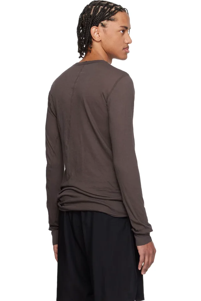 Rick Owens Brown Temple Basic LS T-shirt, photo 3 of 3 from SSENSE