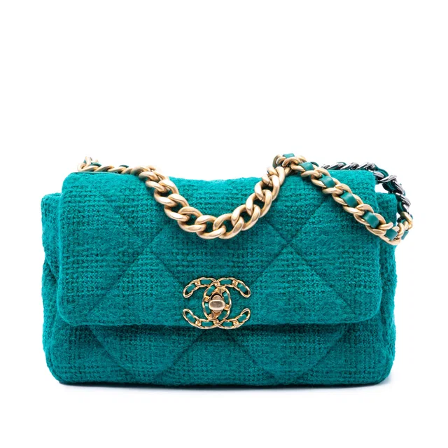 Blue Chanel Medium Tweed 19 Flap Satchel in Blue Tweed from Designer Revival