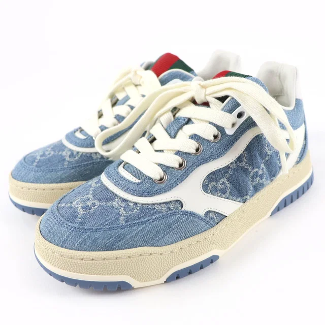 Gucci Reweb Leather GG Denim Low-Cut Sneakers Indigo Blue White in White Denim from The Reluxe