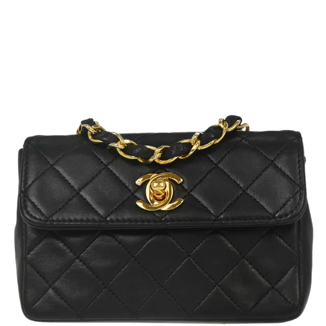 Chanel 1989-1991 Black Lambskin Straight Flap Shoulder Bag in Black Lambskin from AMORE Vintage Tokyo