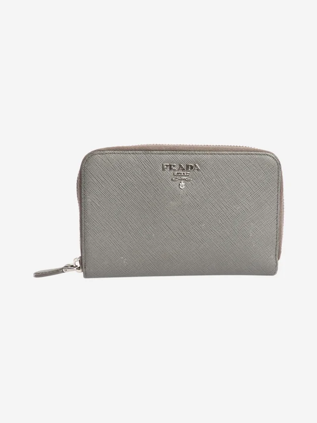 Prada Grey Saffiano zip wallet in Grey Saffiano leather from Sign of the Times