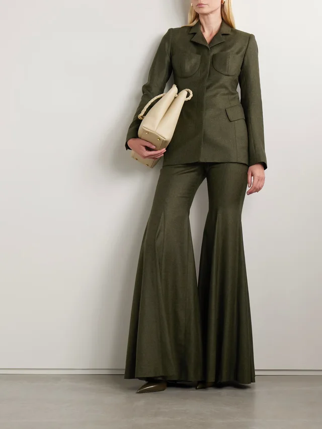 SALON 1884 Leon wool and cashmere-blend twill flared pants in Green, photo 2 of 2 from NET-A-PORTER (Canada)