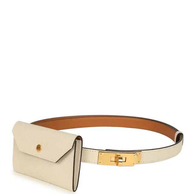 Hermès Kelly Pocket Belt 18 Craie Epsom Gold Hardware in White Epsom leather from Madison Avenue Couture