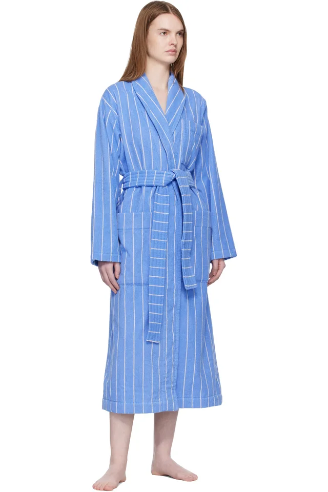 Tekla Blue & White Terry Classic Bathrobe, photo 4 of 4 from SSENSE