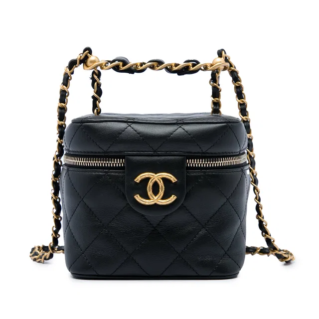 Black Chanel Small Quilted Calfskin Chain Bar Vanity Case with Chain Satchel in Black Calfskin from Designer Revival, photo 1 of 1