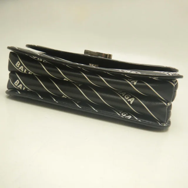Balenciaga B. Allover Logo Leather Shoulder Bag in Black Leather from LuxUness, photo 4 of 8
