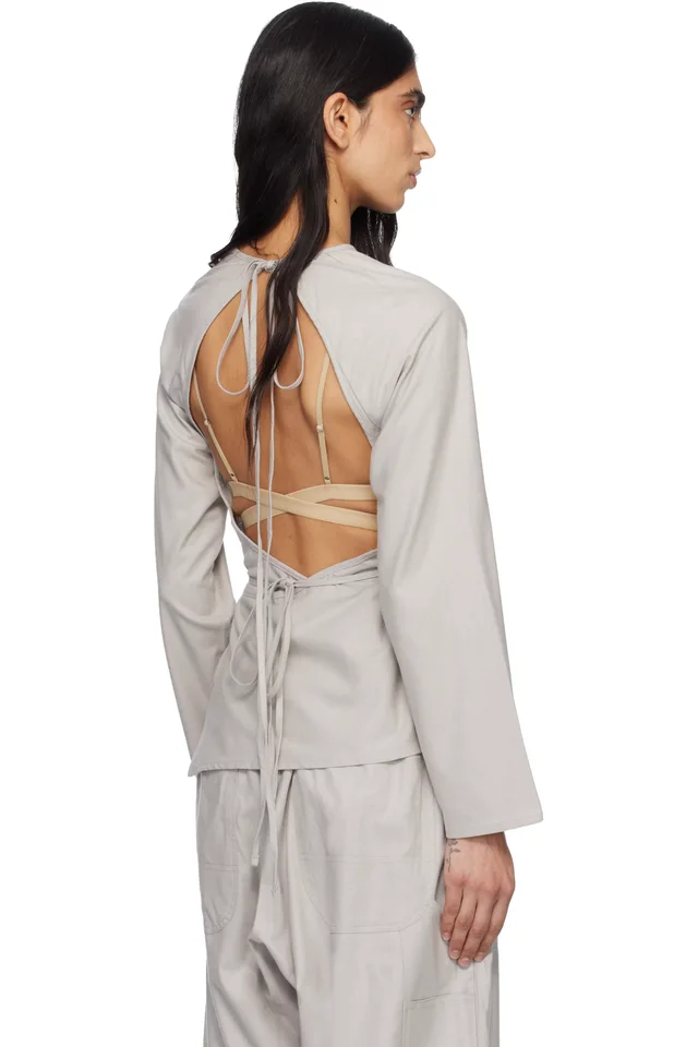 Baserange Taupe Long Sleeve Apron Top, photo 3 of 4 from SSENSE