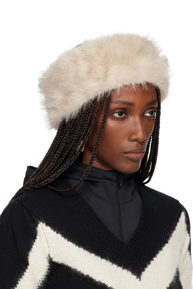 Valentino Garavani Beige VLogo Signature Faux-Fur Headband, photo 2 of 3 from SSENSE