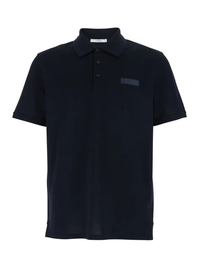 Blue Polo with Classic Collar and Logo Patch on Front in Cotton for Men in Blue, image 1 of 1 from Gaudenzi Boutique