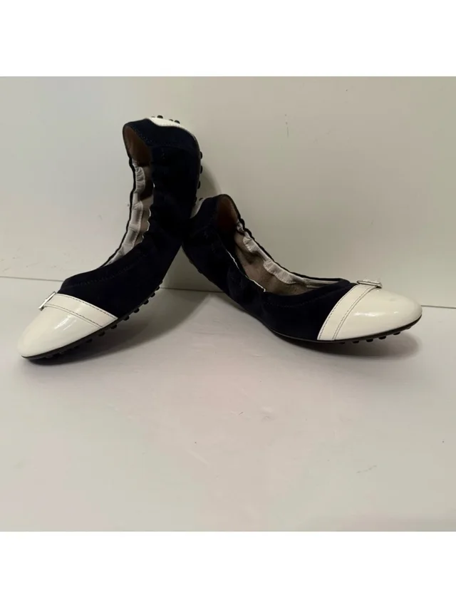 Tod's Shoes Flats Driving Nubs Blue Suede White Patent Leather Italy 39 9 in blue|white Patent leather from Poshmark
