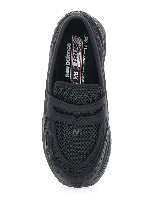 NEW BALANCE 'Lifestyle' Black Sneakers with Slip-On Design and Mesh Inserts in Leather Unisex in Black 100% Leather/Textile, photo 7 of 8 from Gaudenzi Boutique