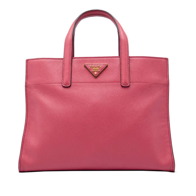 Pink Prada Saffiano Soft Triple Pocket Tote Satchel in Pink Saffiano leather from Designer Revival