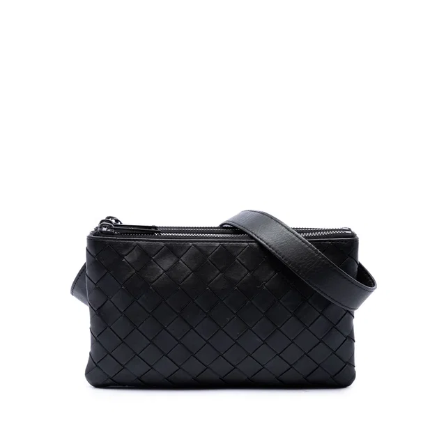Black Bottega Veneta Nappa Intrecciato Triple Zip Crossbody in Black Nappa leather from Designer Revival
