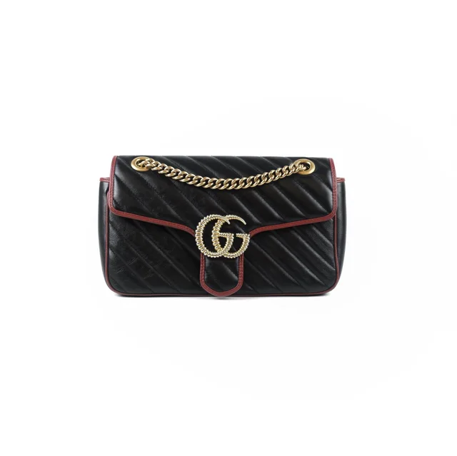 Gucci Small Marmont Bag Black, Red Trim in Black Leather from The Purse Affair