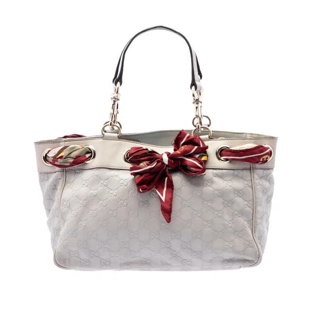 White Gucci Medium Guccissima Positano Tote in White Leather from Designer Revival