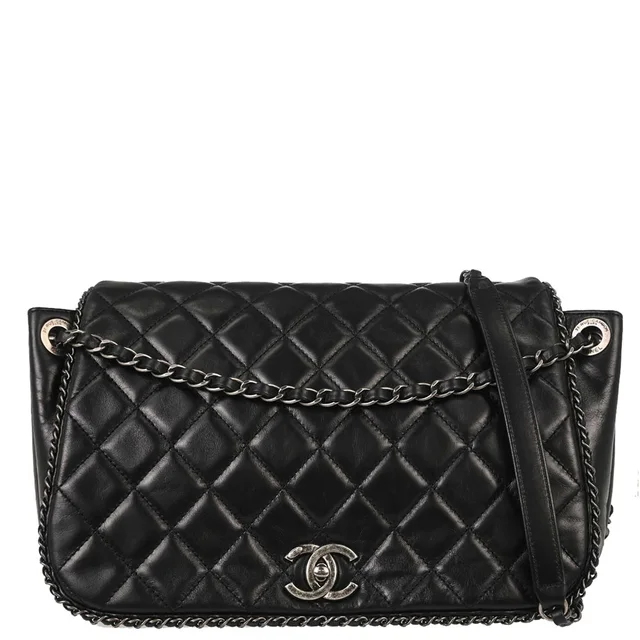 Chanel 2015-2016 Black Calfskin Accordion Flap Shoulder Bag in Black Calfskin from AMORE Vintage Tokyo