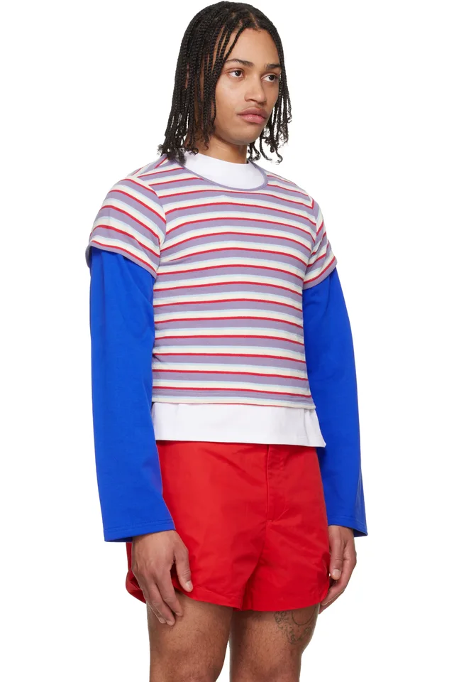 LII Purple & Red Cropped Stripe T-shirt, photo 2 of 5 from SSENSE