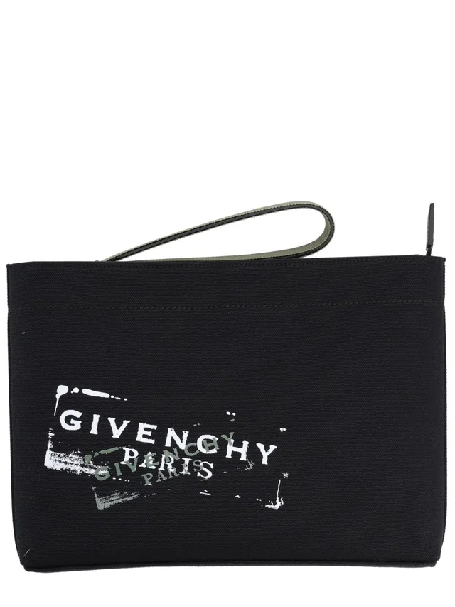 Givenchy Logo-Print Cotton Clutch — Black in Black from HEWI