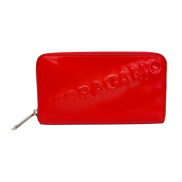 Ferragamo Round Zipper IY-66 1212 Men,Women Patent Leather Long Wallet (bi-fold) Red Color in Red color Patent leather from Elady
