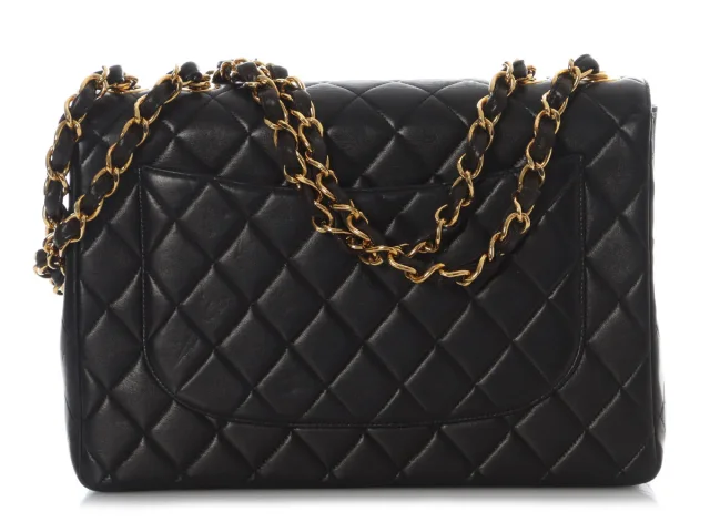 Chanel Vintage Jumbo Black Quilted Lambskin Classic Single Flap in Black Lambskin from Ann's Fabulous Finds, photo 5 of 10