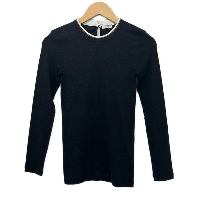 Brunello Cucinelli Long Sleeve Sweater XS Dark Gray Blanc White Beads in White from The Reluxe