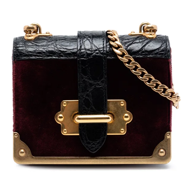 Red Prada Micro Croc Embossed Leather Trimmed Velluto Cahier Crossbody in Red Crocodile from Designer Revival