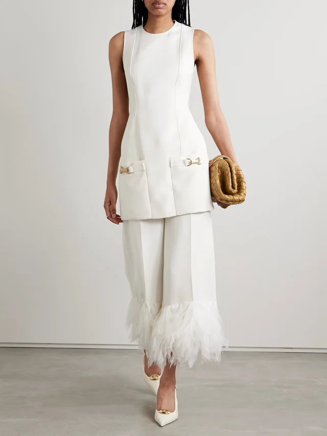 STELLA MCCARTNEY Fringed tulle-trimmed twill wide-leg pants in White, photo 2 of 2 from NET-A-PORTER (Canada)