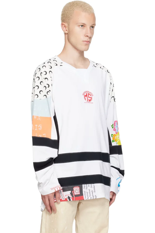 Marine Serre White Regenerated Graphic Jersey Hockey T-shirt, photo 2 of 4 from SSENSE