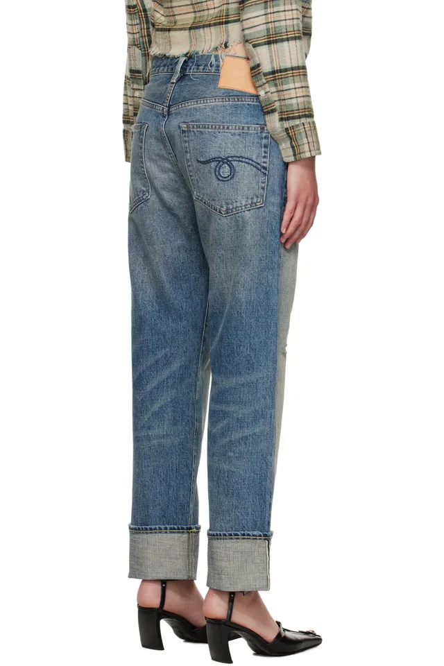 R13 Blue Cuffed Boyfriend Jeans, photo 3 of 4 from SSENSE